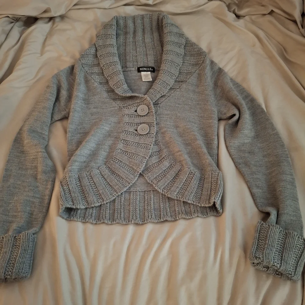 Mingle Girls Gray Knit Sweater With Cowl Neck And Two- Button Closure